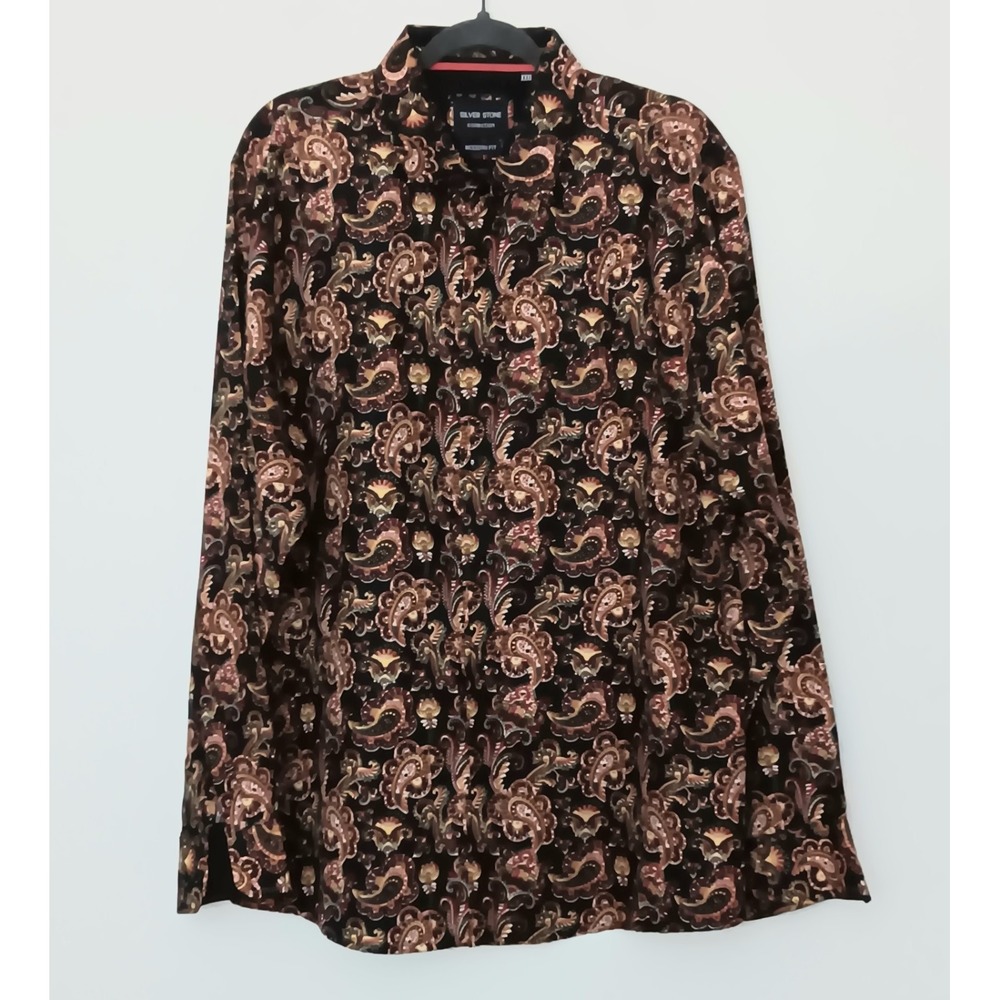Silver Stone Collection Shirt Mens XXXL‎ Modern Fit Paisley Black Button Down
